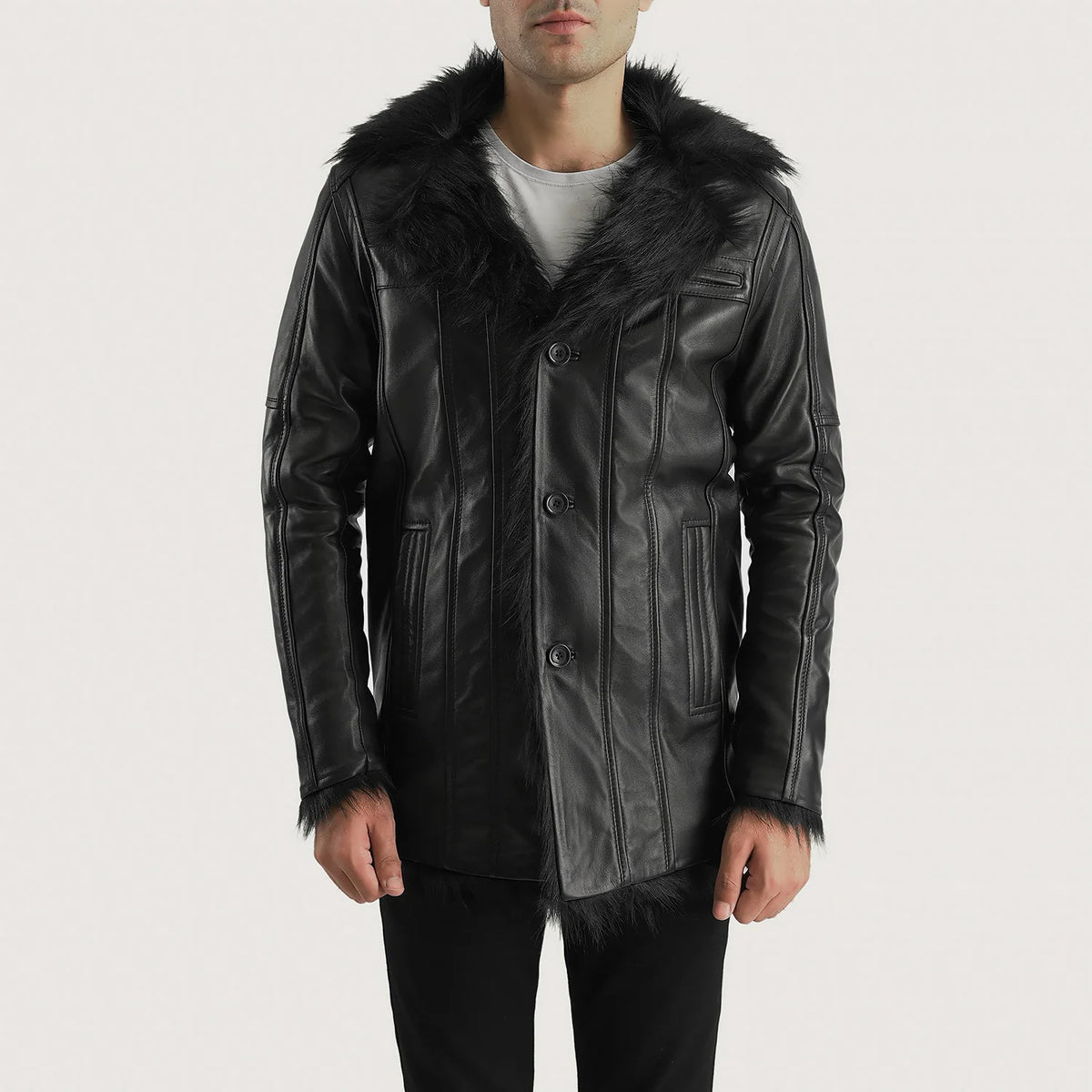 Men s Furcliff Black Leather Coat The Jacket Maker
