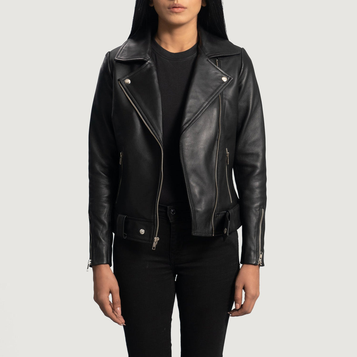 Womens leather biker jacket nz on sale