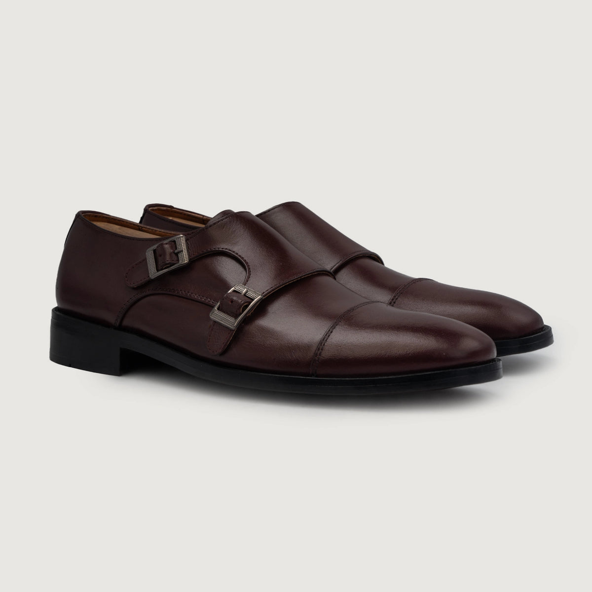 Men s Boston Double Monk Strap Maroon Leather Shoes The Jacket Maker
