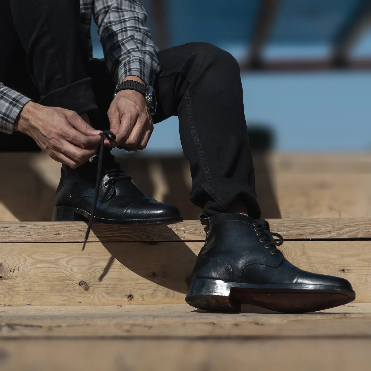 Men's Knight Derby Black Leather Boots – The Jacket Maker