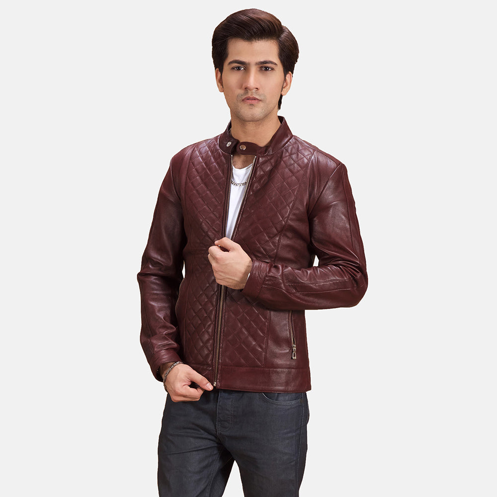 Maroon leather coat sales