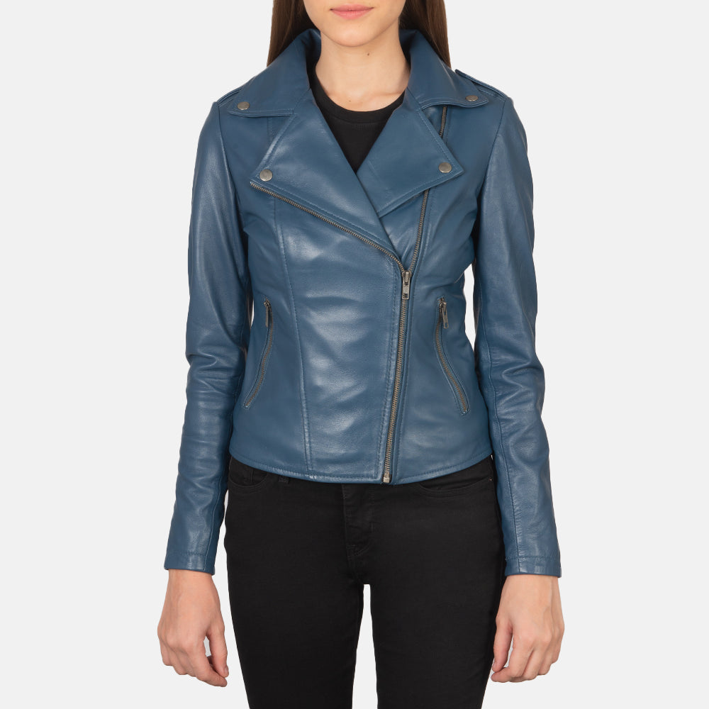 Blue leather biker jacket womens new arrivals