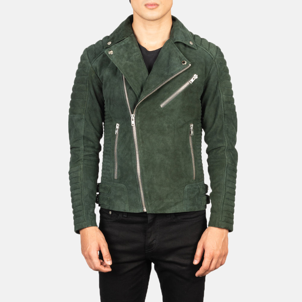 Green leather biker jacket mens cheap
