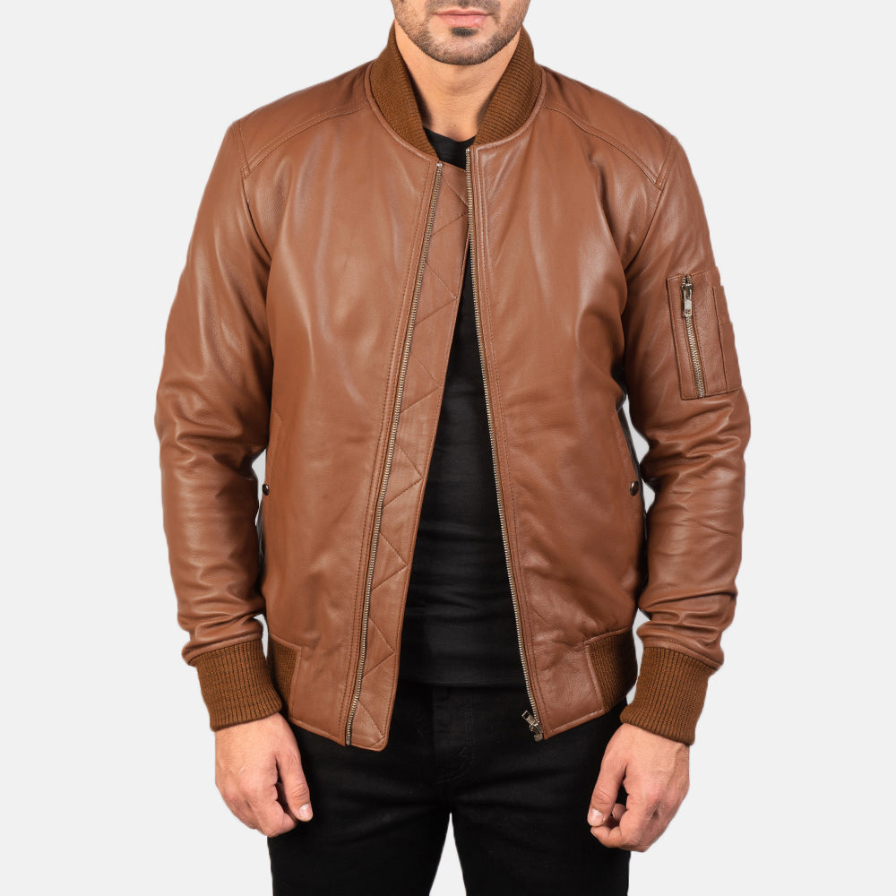 Leather Bomber Jacket With Soft Brown Leather Jacket Men's Bomia