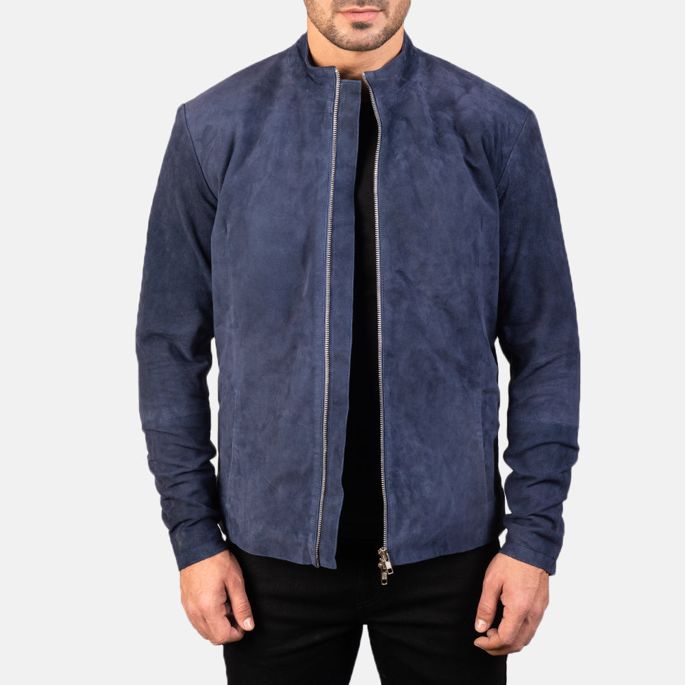 Blue suede moto jacket store