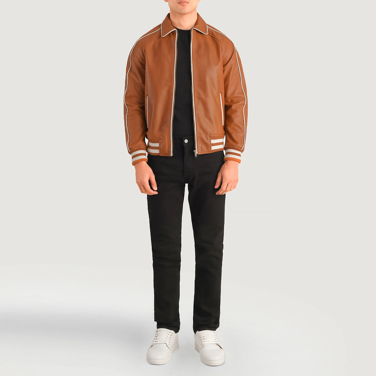 Cooper Tan Brown Leather Varsity Jacket For Men – The Jacket Maker