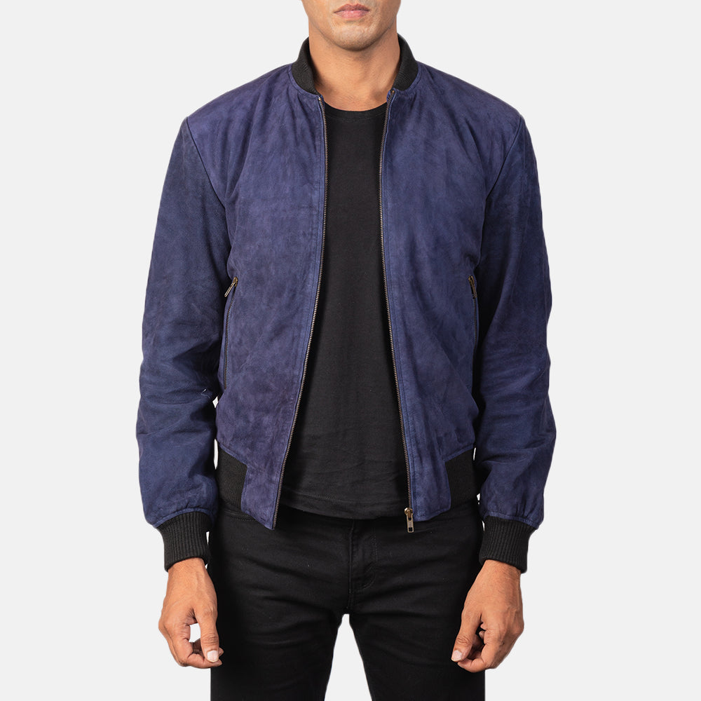 Men s Shane Blue Suede Bomber Jacket The Jacket Maker