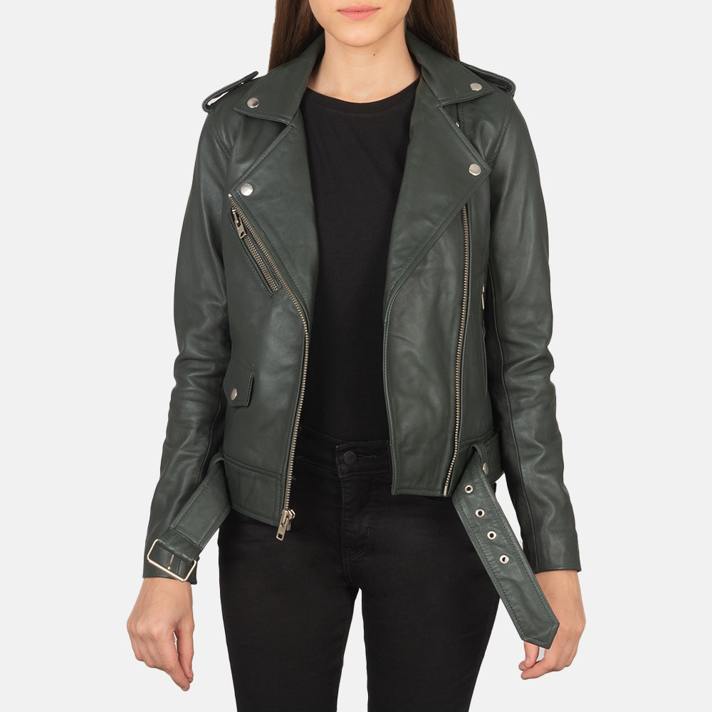 Women s Alison Green Leather Biker Jacket The Jacket Maker