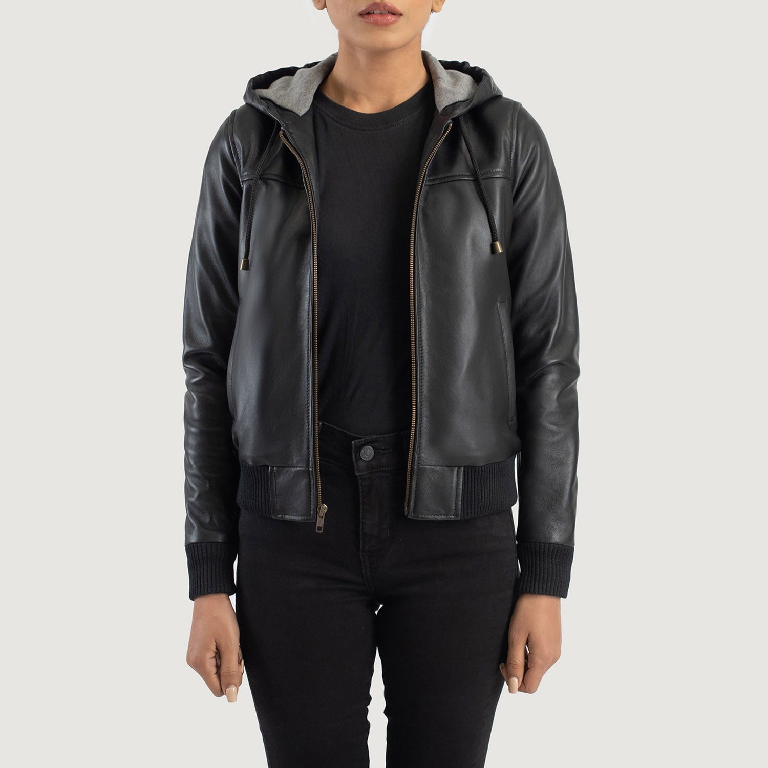 Hooded leather jacket for ladies cheap