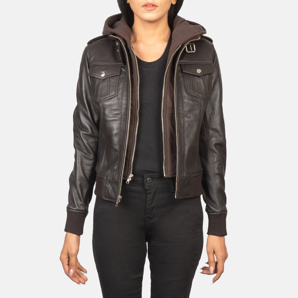 Womens hooded leather jacket sale best sale