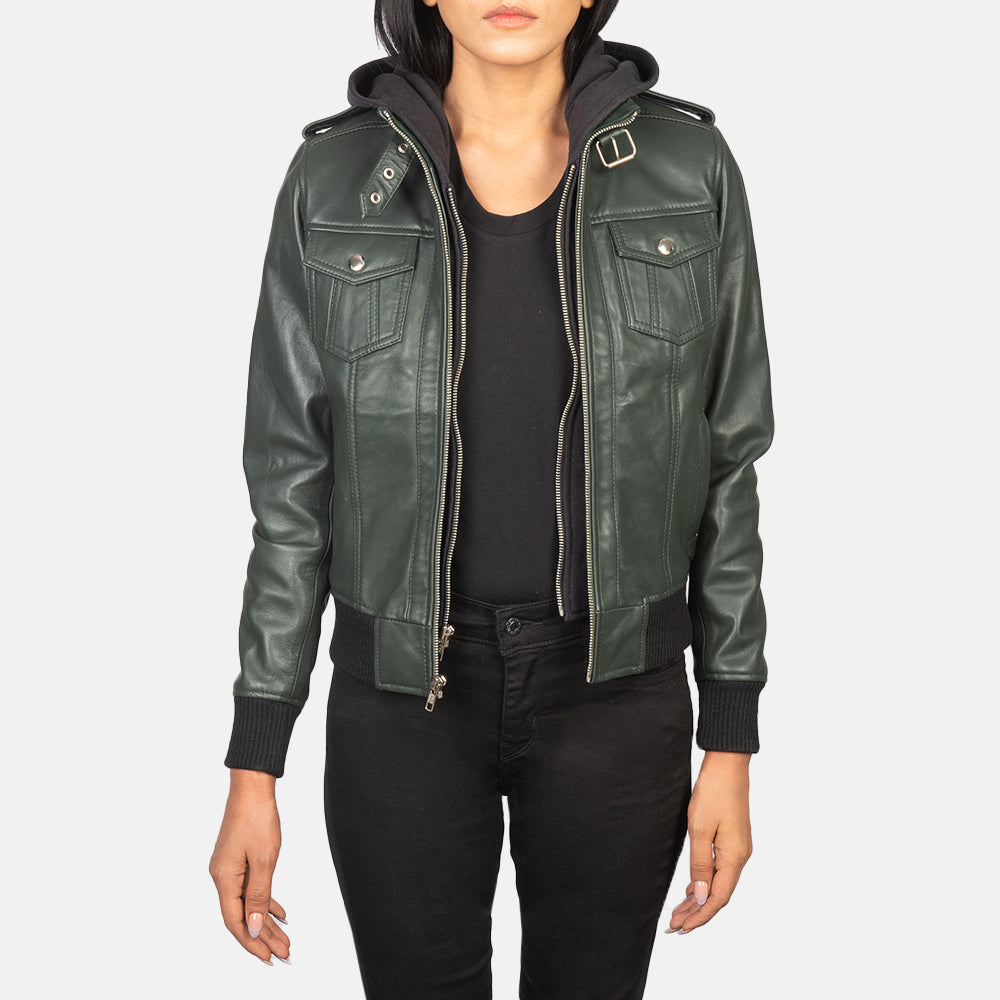 Hooded leather bomber jacket womens new arrivals
