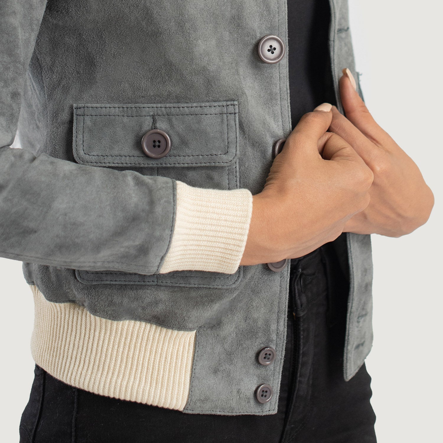 Women s Sasha A1 Grey Suede Bomber Jacket The Jacket Maker