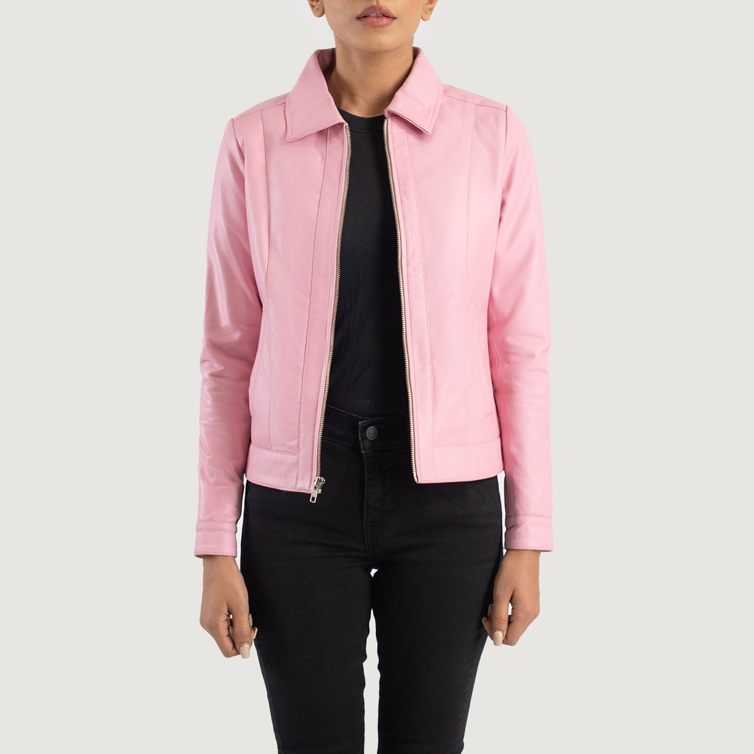 Women s Vixen Pink Classic Collar Leather Jacket The Jacket Maker