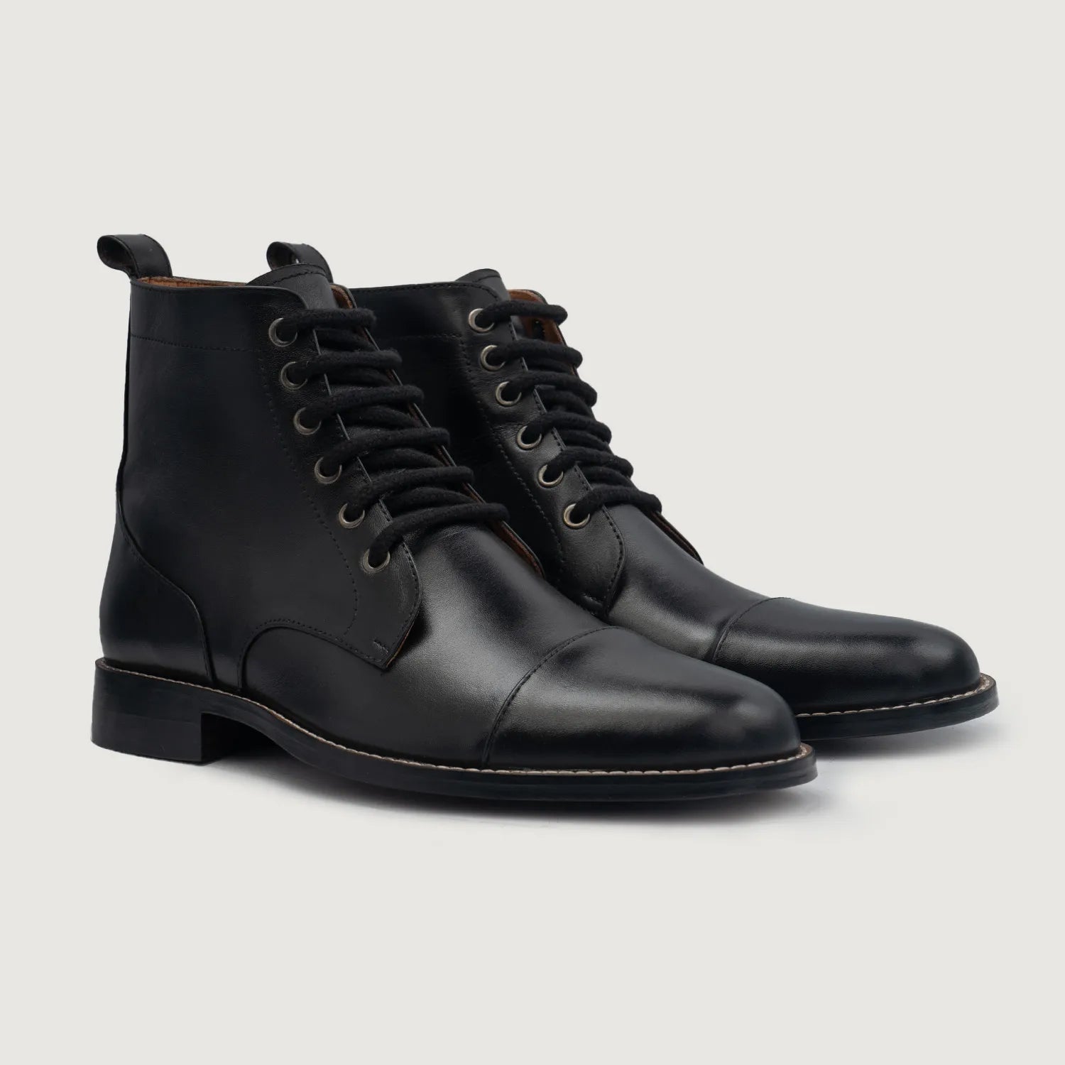 Men s Knight Derby Black Leather Boots The Jacket Maker