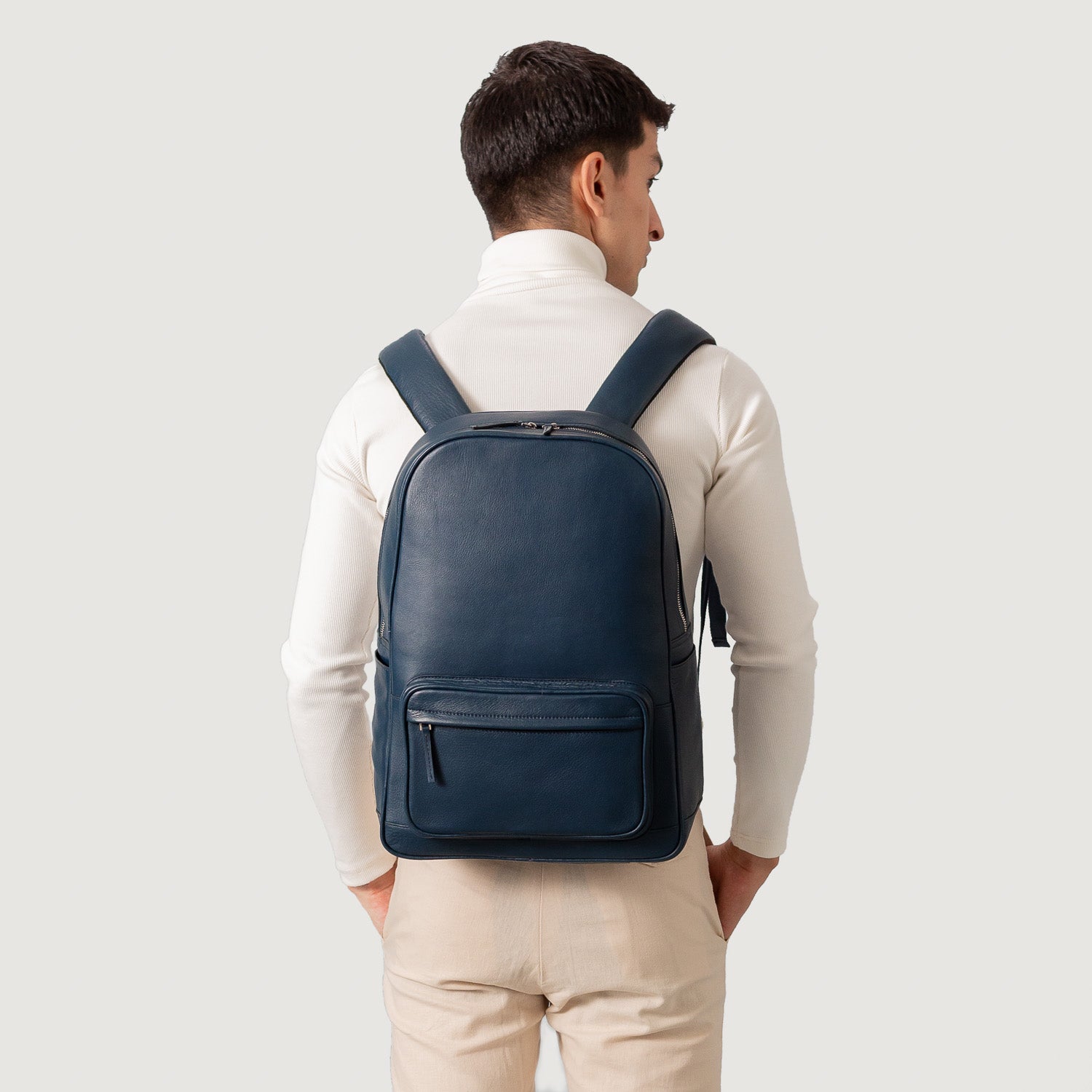 Navy leather backpack outlet