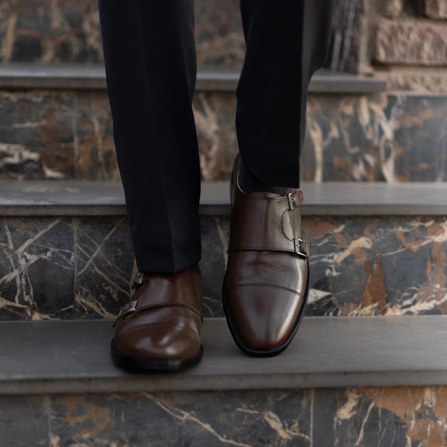 Navy suit monk strap shoes shop