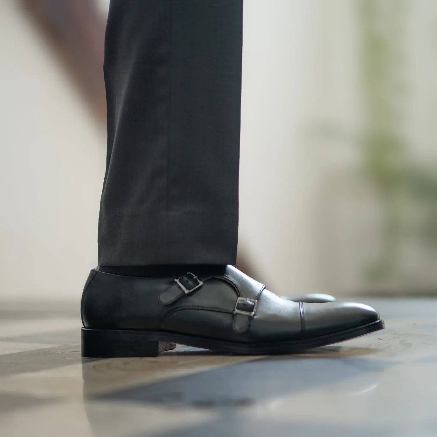 Men s Boston Double Monk Strap Black Leather Shoes The Jacket Maker