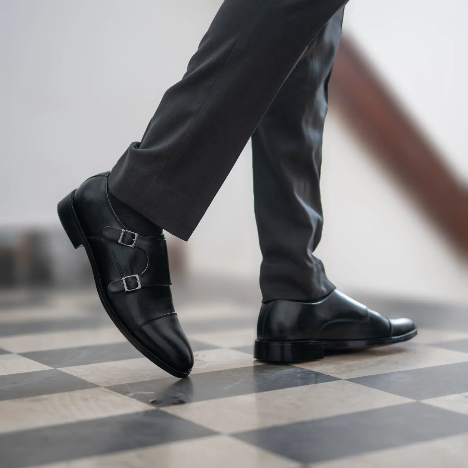 Men s Boston Double Monk Strap Black Leather Shoes The Jacket Maker