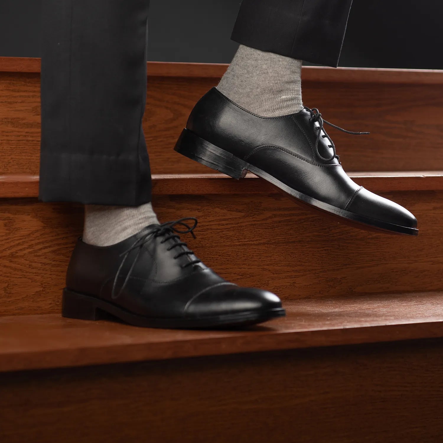 Black leather shoes store