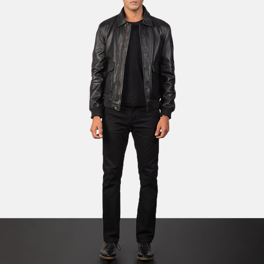 Men's Coffmen Black A2 Leather Bomber Jacket – The Jacket Maker